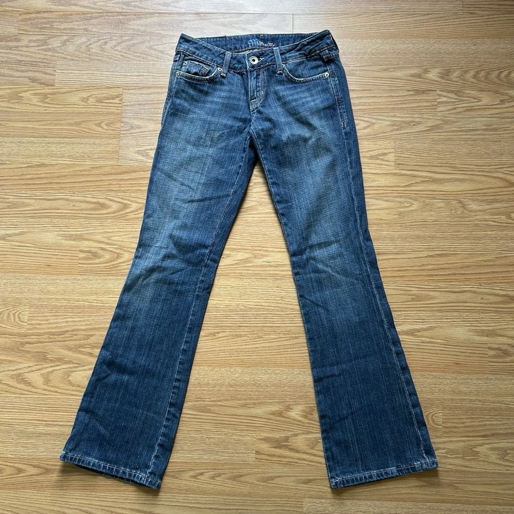 Miss Me JP4695 Med Wash Low Rise Y2K Cross Rimestone Bootcut Women Denim Jean 27